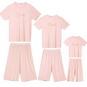 Kids Sleepwear Short Sleeve with Capri Pants Letters Pajama Sets Pink